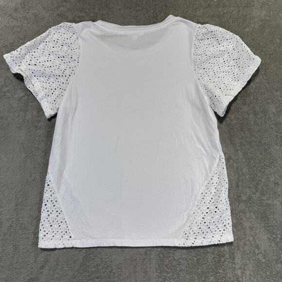 Boho Peasant White Short Sleeve T-Shirt Womens Medium Crew Neck - Picture 5 of 5